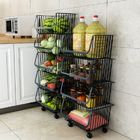 Black Kitchen Basket With Wheels Home Floor Multi-Layer Storage Rack Vegetable Rack